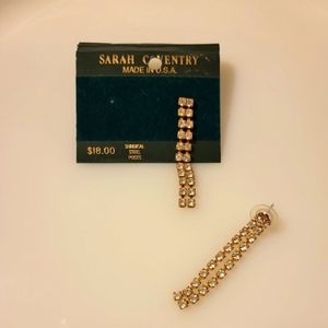 Sarah Coventry Vintage Gold Tone Rhinestone Earrings Double Dangle Straps